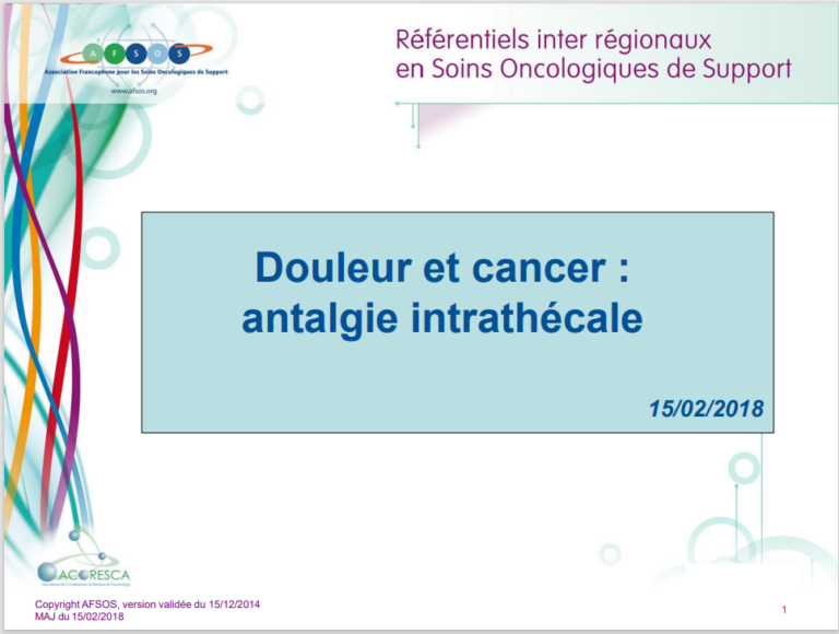 Référentiel AFSOS douleur et cancer : Antalgie Intrathécale – Onco Guyane